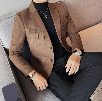 Tweed Men's Suit Jackets Single Breasted Male Blazer Gray Fashion 2024 Luxury Designer Menswear Coat Korean Style Clothes Casual