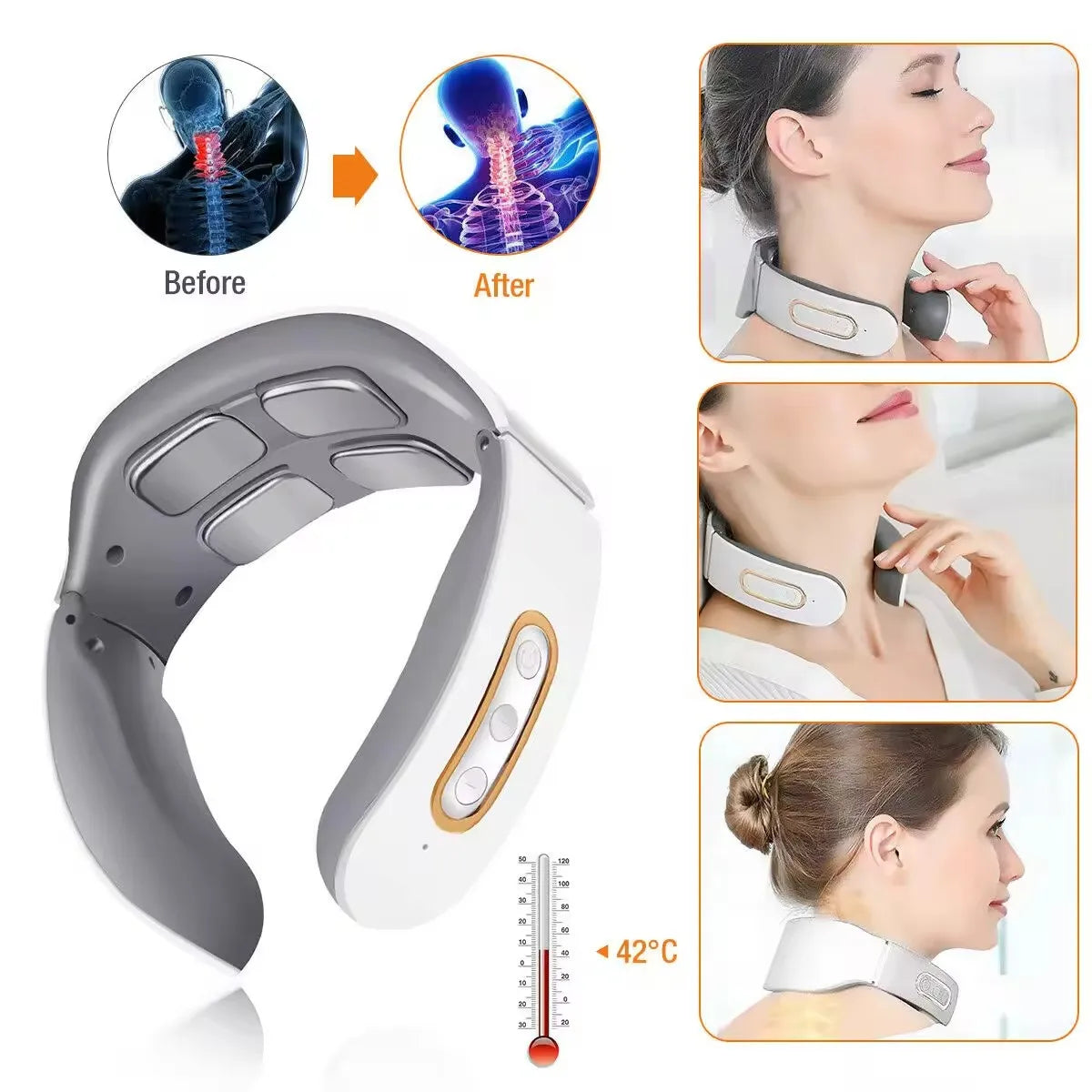 Masajeador eléctrico inteligente para cuello y hombros, masajeador de pulso, amasador, TENS inalámbrico, calor, vértebras cervicales, relajación, alivio del dolor.