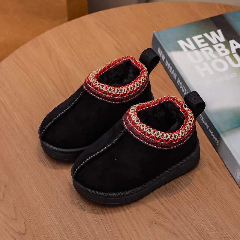 2026 New Fashion Children's Ankle Boots Soft Winter Causal Girls Cotton Shoes Solid Color Kids School Plush Boots Warm Shoes