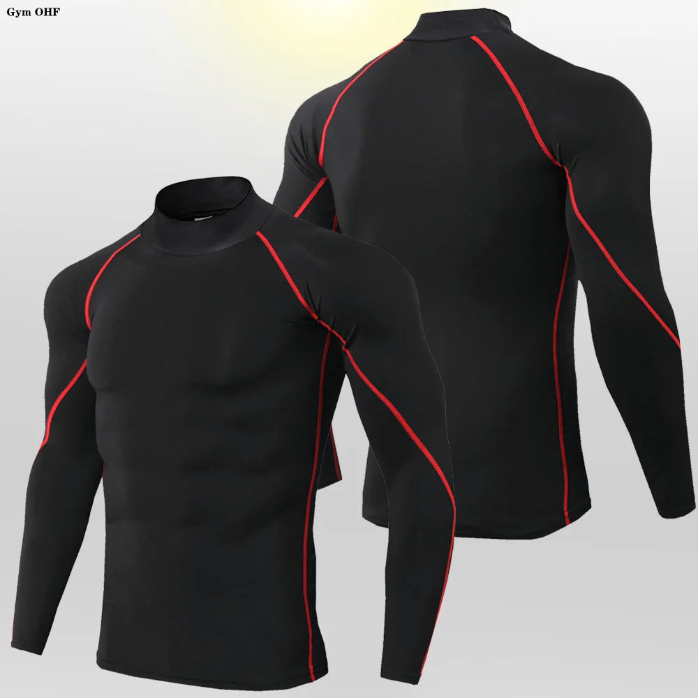 Camisetas deportivas de cuello alto para hombre, nuevas, de secado rápido, para gimnasio, fitness, running, compresión, informales, para exteriores, con protección solar 
