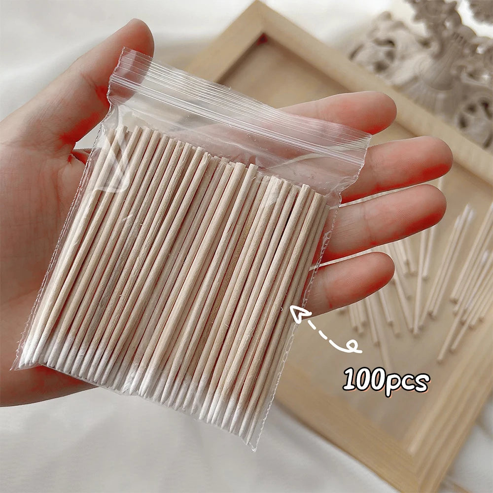 Wooden Nails Cotton Swab Wood Cleaning Sticks Bud Tip Manicure Detail Corrector Nail Polish Remover Cotton Head 10cm 100Pcs 300Pcs 500Pcs 