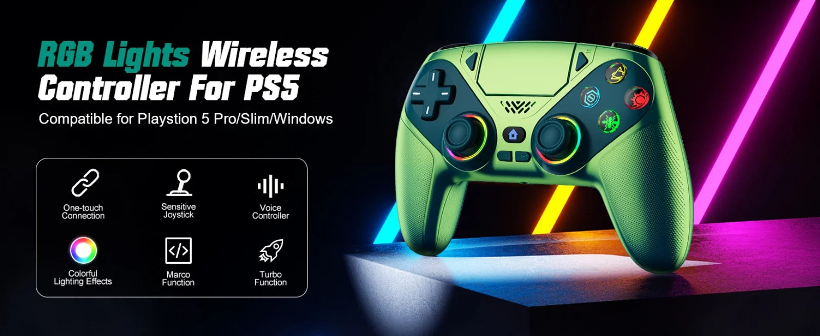 Controller For Playstation 5 PS5/PS5 Pro/Slim/PC Gamepads W/Hall Effect RGB Wireless Game Control Joystick Marco/Turbo Program