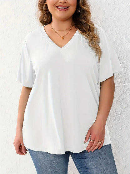 7XL 8XL Plus Size Women T Shirt Summer V-Neck Short Sleeve Pullover Loose Tops Casual Solid Colors Ladies Large Size Tee Shirt