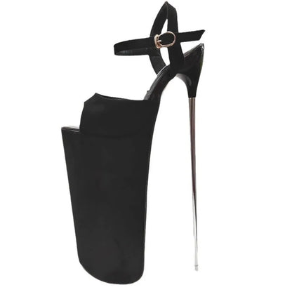 New Super High Thin Heels 30 Cm Steel Heels Large Size Women's Sandals Suede Black Buckle Sky-high Sexy Shoes platform sandals