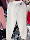 Pantalones de verano para mujer, pantalones coreanos de pierna ancha Vintage con letras elásticas de cintura alta, ropa de calle, 2024