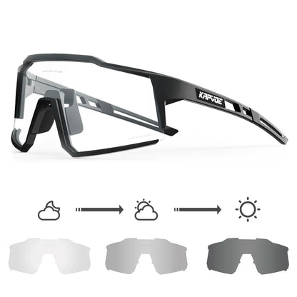 Kapvoe Photochromic Cycling Glasses Photochromic Sunglasses Road Bicycle Sports Glasses MTB Bike Eyewear Men 1 Lens Accessories