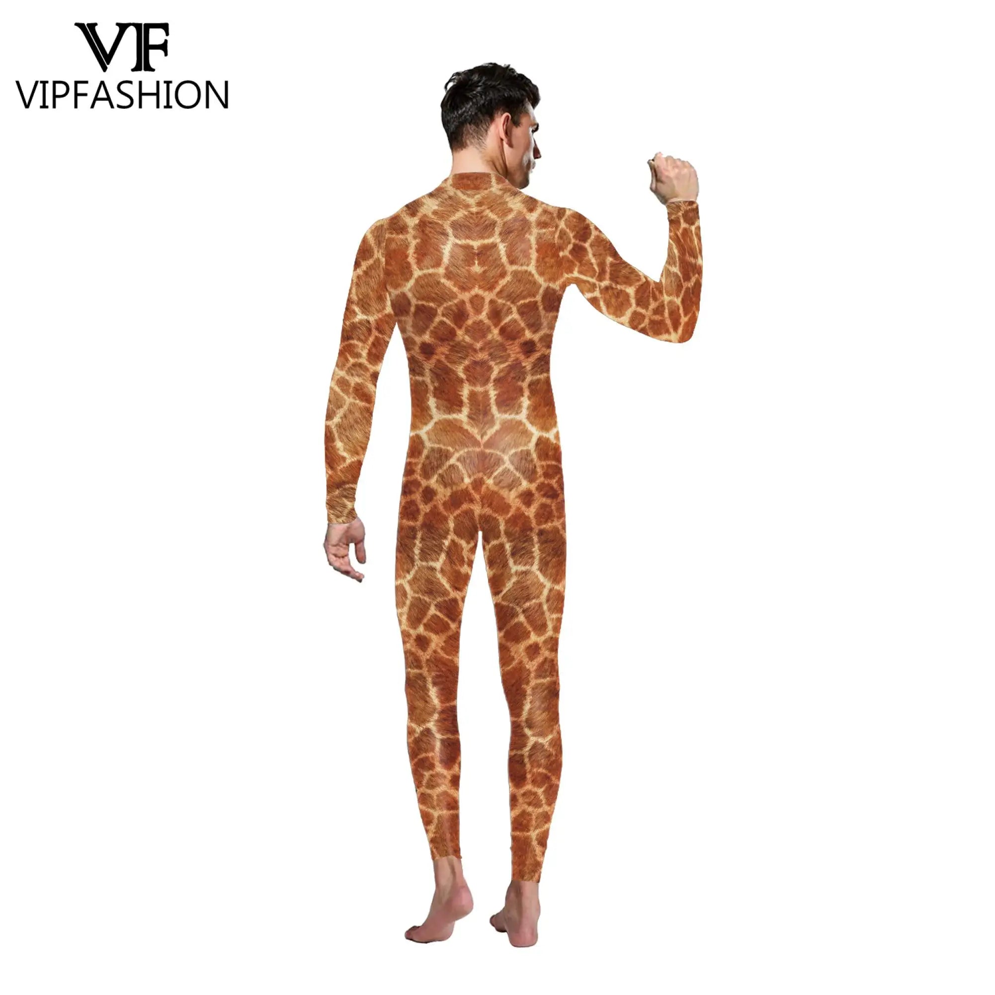 VIP FASHION 2025 Halloween Costumes for Men Animal Fox Cosplay Bodysuit Giraffe Leopard Zentai Jumpsuits Party Funny Male Outfit