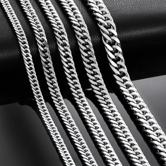 Cadena de eslabones cubanos de acero inoxidable de 4,8 mm, 5,8 mm, 6,6 mm, 7,5 mm y 9,2 mm, estilo clásico, para hombre y niño, de 35 a 76 cm.