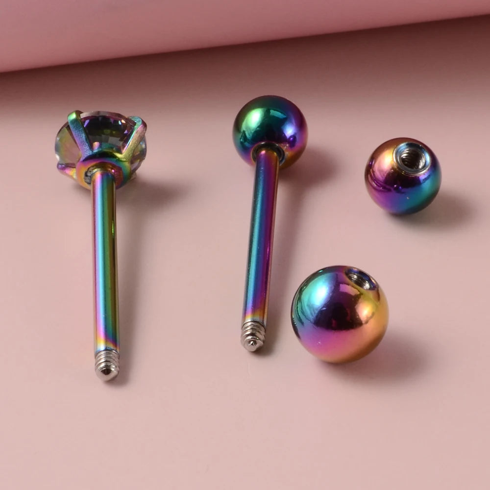 2 piercings de lengua de acero quirúrgico antialérgicos con circonitas y bola, joyería de moda.