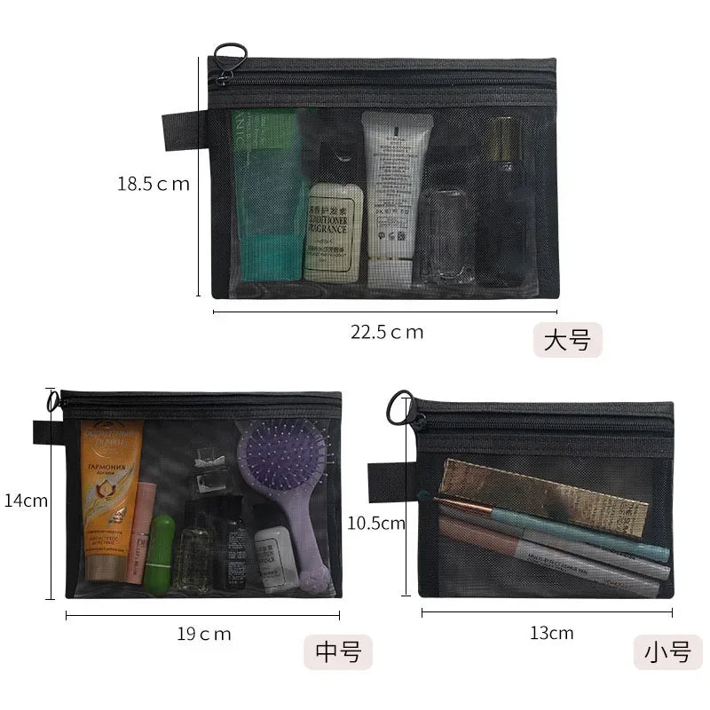 Women Mesh Cosmetic Bag Travel Storage Makeup Bag Organizer Female Make Up Pouch Zipper Clear Small Large Toiletry Beauty Case
