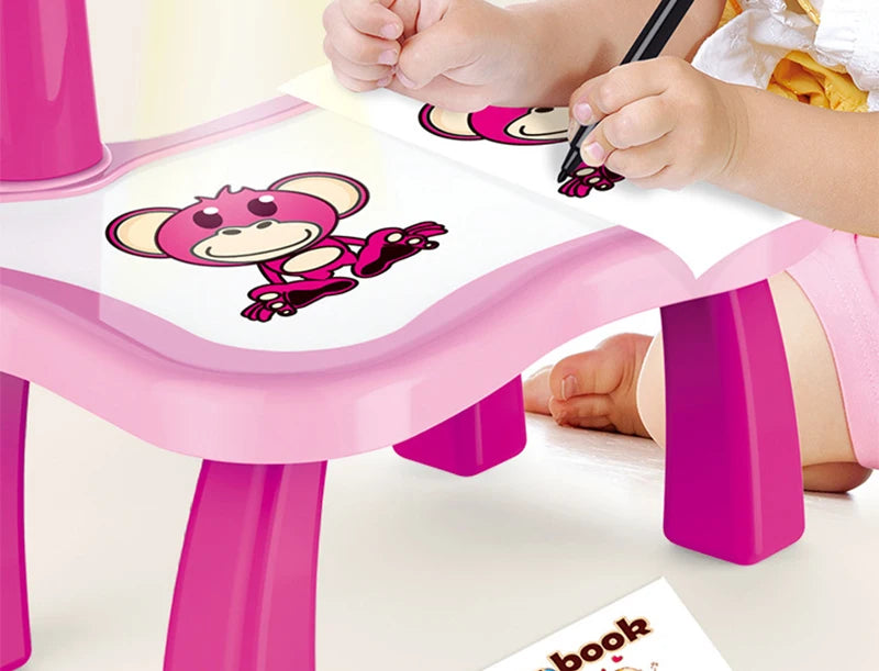 Mesa de dibujo con proyector LED para niños, juego de pintura, tablero educativo, herramientas de aprendizaje, juguetes de pintura para niños.