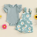 Pudcoco Infant Baby Girls Shorts Set, Short Sleeve Romper with Flower Print Suspender Shorts Summer Outfit 0-18M