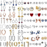 2024 New 925 Silver Plated Double Hoop Earrings For Women Butterfly Sun Moon Heart DIY Accessories 