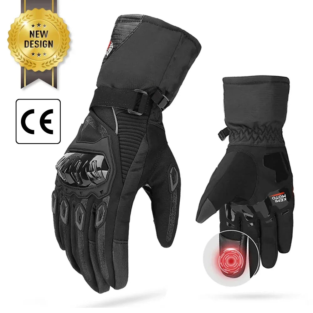 KEMiMOTO Winter Motorcycle Gloves CE Protective Black Guantes Moto Invierno Warm Touch Screen Waterproof Windproof Gloves