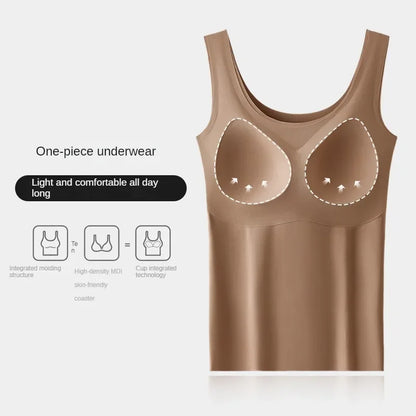 2 piezas/lote de camiseta sin mangas de seda sin costuras con almohadilla fija en el pecho para mujer, camisola sin mangas, ropa interior exterior, camisola de verano de alta elasticidad