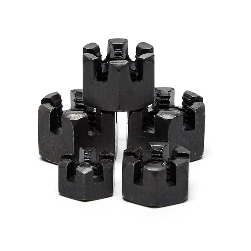 GB58 Fine Thread Carbon Steel Black M8~M42 Slotted Round Lock Hexagon Head Hex Slotted Castle Crown Nut Hexagon Slotted Nuts