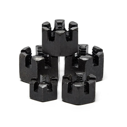 GB58 Fine Thread Carbon Steel Black M8~M42 Slotted Round Lock Hexagon Head Hex Slotted Castle Crown Nut Hexagon Slotted Nuts