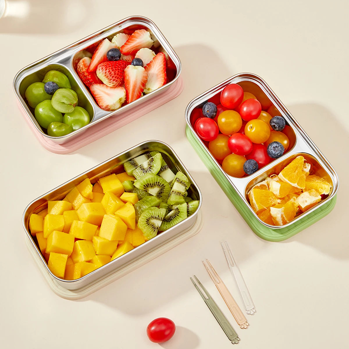 WORTHBUY 304 Stainless Steel Lunch Box With Lid Portable Fruit Salad Food Container Stackable Leak Proof Bento Box For Student
