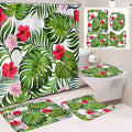 VIKAMA Tropical Plant Leaves Shower Curtain Set  Monstera Print Pattern Green Palm Leaf  Home Decor Bath Mat Toilet Lid Cover