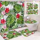 VIKAMA Tropical Plant Leaves Shower Curtain Set  Monstera Print Pattern Green Palm Leaf  Home Decor Bath Mat Toilet Lid Cover