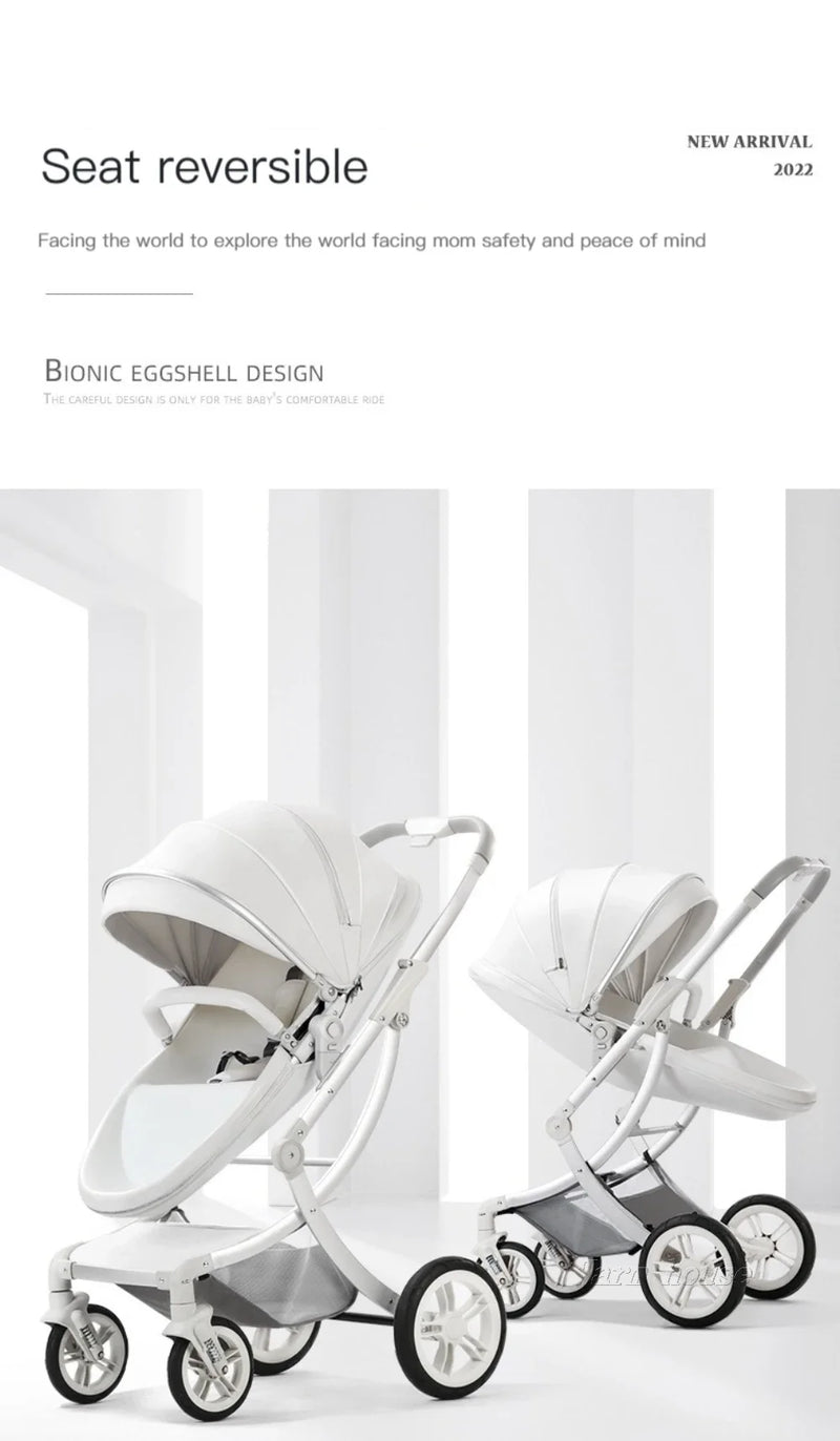 Baby Stroller 3in1,Luxury Baby Carriage with Car Seat,Eggshell Newborn Stroller Leather High Landscape PU leather