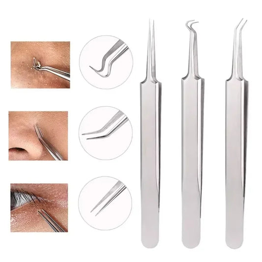 Acne Needle Tweezers Light Blackhead Blemish Pimples Removal Pointed Curved Head Face Care Tools Acne Extractor Beauty Health