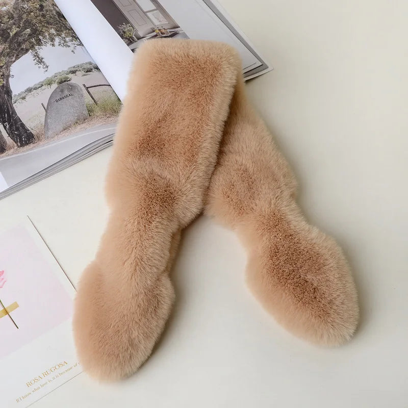 New Fake Fur Scarf Female Imitation Rabbit Fur Warm Scarf Winter Student Plush Female Scarf Winter Cold Outdoor Thickening Warm