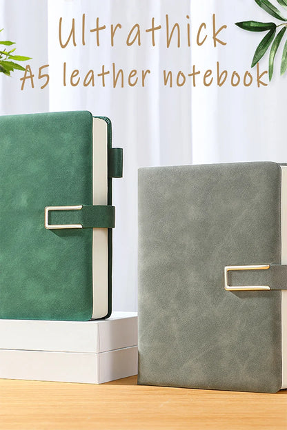 Vintage A5 leather notebook with personalized soft cover - perfect for business meetings and college life