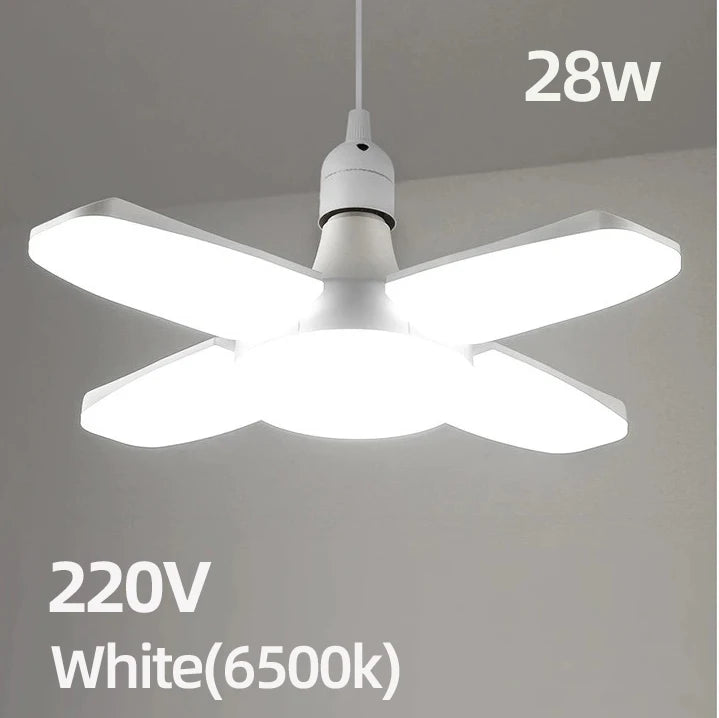 Bombilla LED plegable E27 de 28 W, CA 220 V/110 V, 40 bombillas deformables para iluminación de techo del hogar, almacén y garaje, luz blanca de 6500 K.