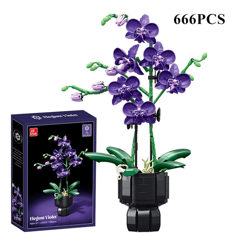 Creative Orchid Cymbidium Eternal Flowers Potted Plant Building Blocks Simulation Phalaenopsis DIY Bricks Toys Valentine's Gift