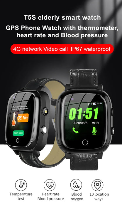 Smart Watch For Old People Elderly Smart Watch For Senior Fall Detection GPS Positioning 4G Sim Card SOS Phone Call Heart Rate T