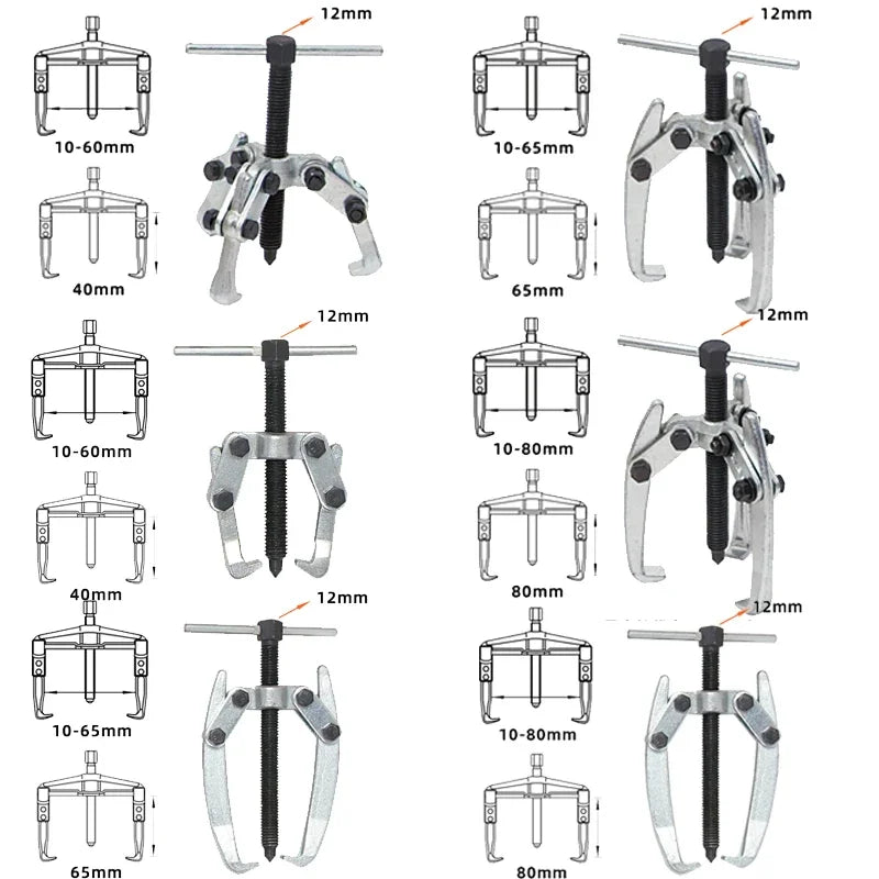 Extractor de engranajes automotriz de 2 y 3 mordazas, herramienta para extraer la cadena del limpiaparabrisas, extractor de volante de 10 a 80 mm, herramientas mecánicas para reparación de automóviles.