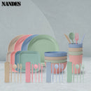 36pcs Plate Sets Wheat Straw Eco-Friendly Ramen Bowl Tableware Dinner Dishes Set Camping Tableware Set With Knife Fork Spoon