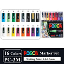 16pcs Japan UNI POSCA Markers Set Acrylic Graffiti Drawing Permanent Waterproof Children's Drawing PC-3M/1M/5M Art Supplies