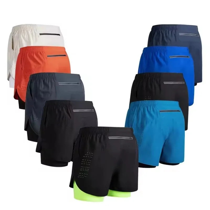 2025 New Men's Running Shorts Fitness Quick-drying Double Layer Shorts Men Workout Training sweatpants Bodybuilding Short Pants
