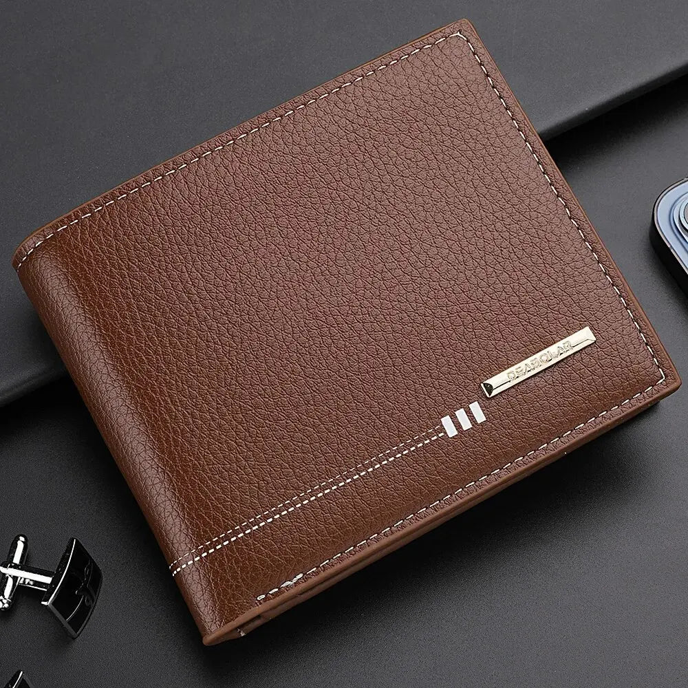 Nueva cartera para hombre, tarjetero, monedero con cremallera, cartera corta de negocios con estampado de lichi de alta calidad.