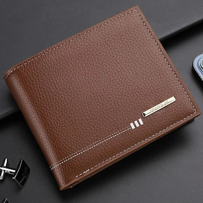 Nueva cartera para hombre, tarjetero, monedero con cremallera, cartera corta de negocios con estampado de lichi de alta calidad.
