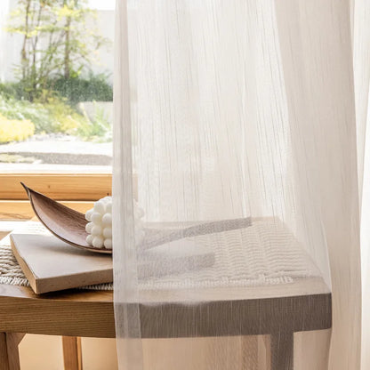 Cortinas transparentes de tul blanco a rayas, semisólidas, de tamaño personalizado, para sala de estar, dormitorio, cocina, cortinas de gasa