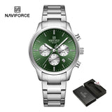 NAVIFORCE NF8076 Sports Watches for Men Stainless Steel Strap Quartz 3ATM Waterproof Shockproof New Fashionable Watch