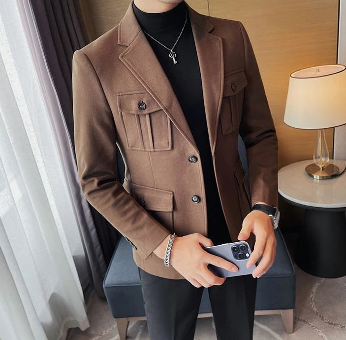 Tweed Men's Suit Jackets Single Breasted Male Blazer Gray Fashion 2024 Luxury Designer Menswear Coat Korean Style Clothes Casual