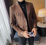 Chaqueta de traje de tweed para hombre, blazer de un solo pecho, gris, moda 2024, abrigo de diseñador de lujo para hombre, ropa de estilo coreano informal
