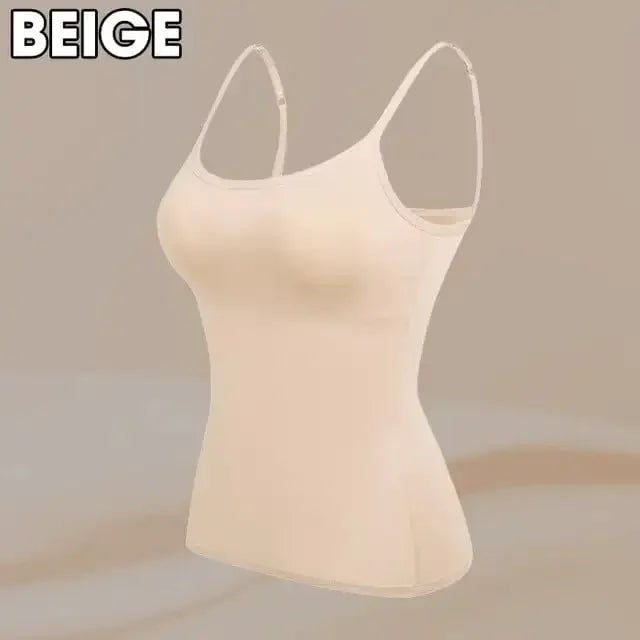 Camisola sexy con sujetador acolchado sólido y tirantes finos para mujer, camiseta sin mangas con sujetador incorporado, 2024