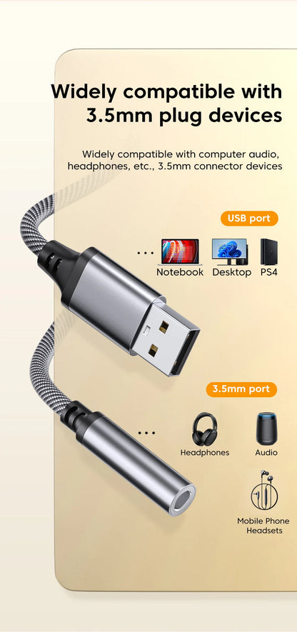 Adaptador de audio USB a conector de 3,5 mm Olaf. Cable de audio USB A a 3,5 mm. Adaptador USB a conector de audio. Convertidor de auriculares para PC y portátil.