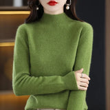 Autumn Winter Women Sweater Korean Fashion Warm Bottoming Shirts Half Turtleneck Basic Knitwear Solid Long Sleeve Pullovers 