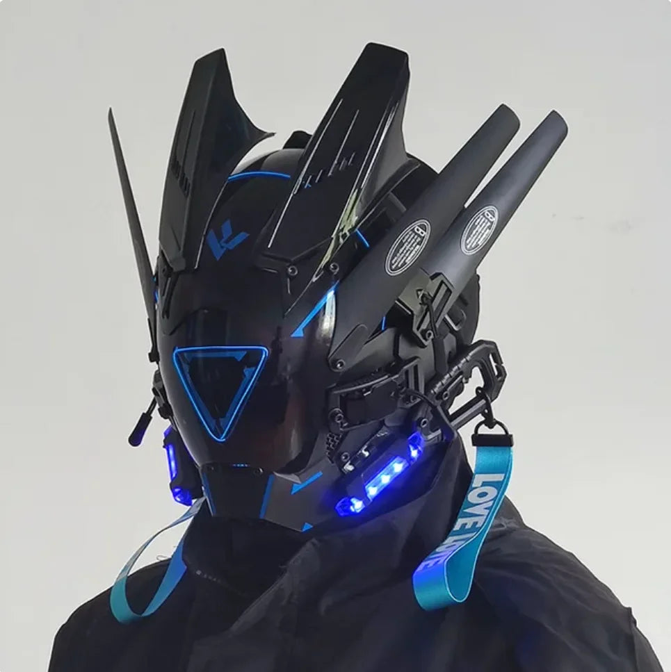 Capacete Cyberpunk com LED – Máscara para Festas, Halloween, Natal e Cosplay – Presente para Adultos