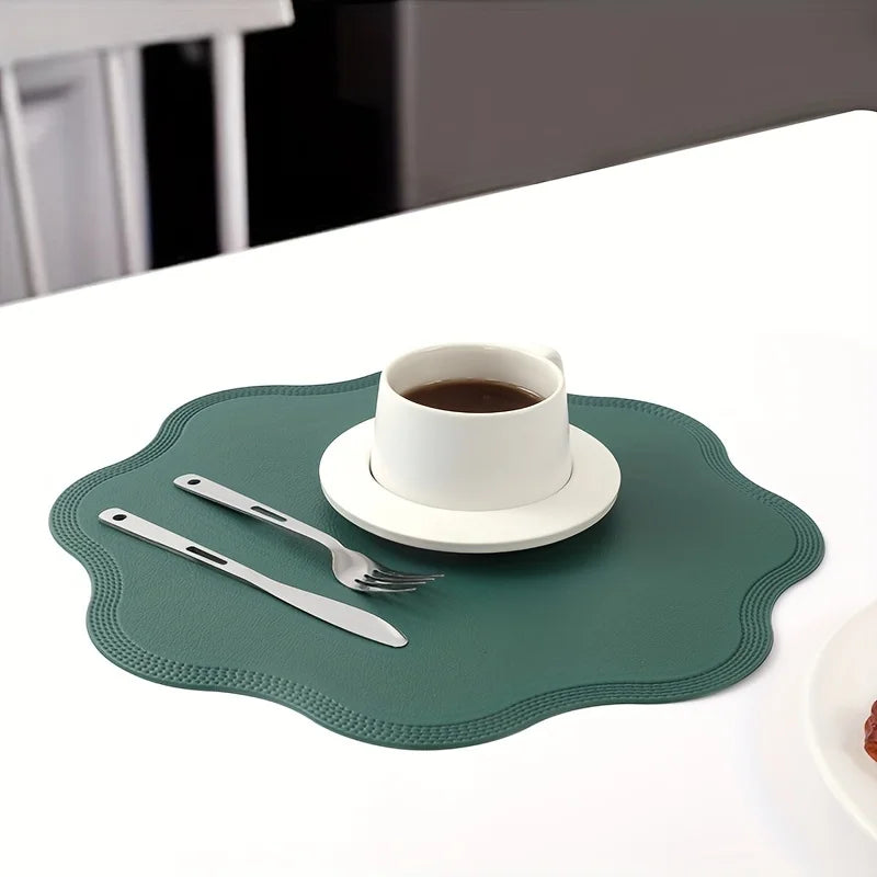 1/4/6PCS Round Placemat Sets, Luxury Faux Leather Table Mats, Embossed Flower Shaped Place Mats, Table Pad, 테이블매트, Салфетки
