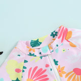 Traje de baño para niñas pequeñas, con protección contra erupciones, con cremallera, manga corta, estampado floral, para bebés