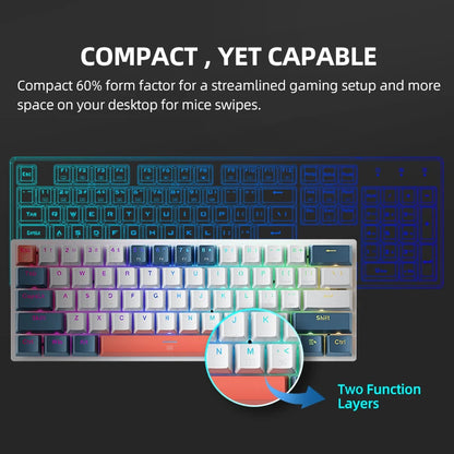 Mini teclado mecánico Machenike K500-B61 con factor de forma del 60%, 61 teclas, teclado para juegos con cable, teclas completas, retroiluminación RGB intercambiable en caliente