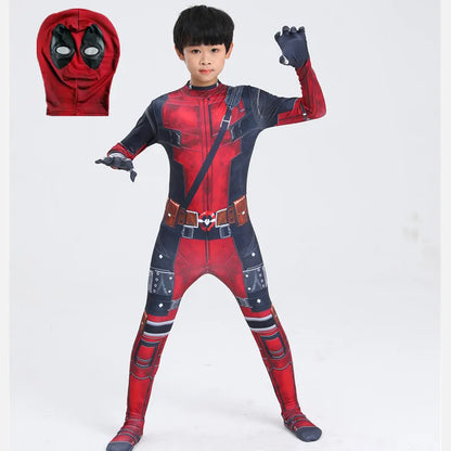 Superhero Deadpool Costume Halloween Cosplay Jumpsuit Boys Fantasy Movie Character Mask Tights with Sword and Bag Holiday Set