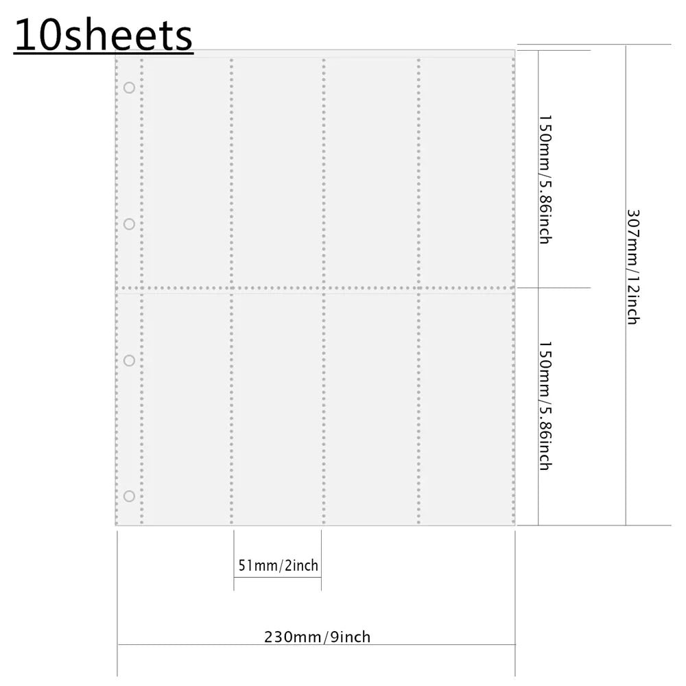 PLRBOK A4 Clear 10 Pcs Photo Album Refill Pages File Protector 4 Hole 6×4 10×15 4 Ring Binder Photocards Postcard Card Notebook